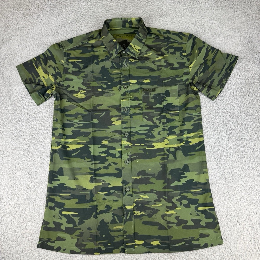 Warrior Camo Shirt Mens Small Super Stretch Dark Green‎ Button Down Collar